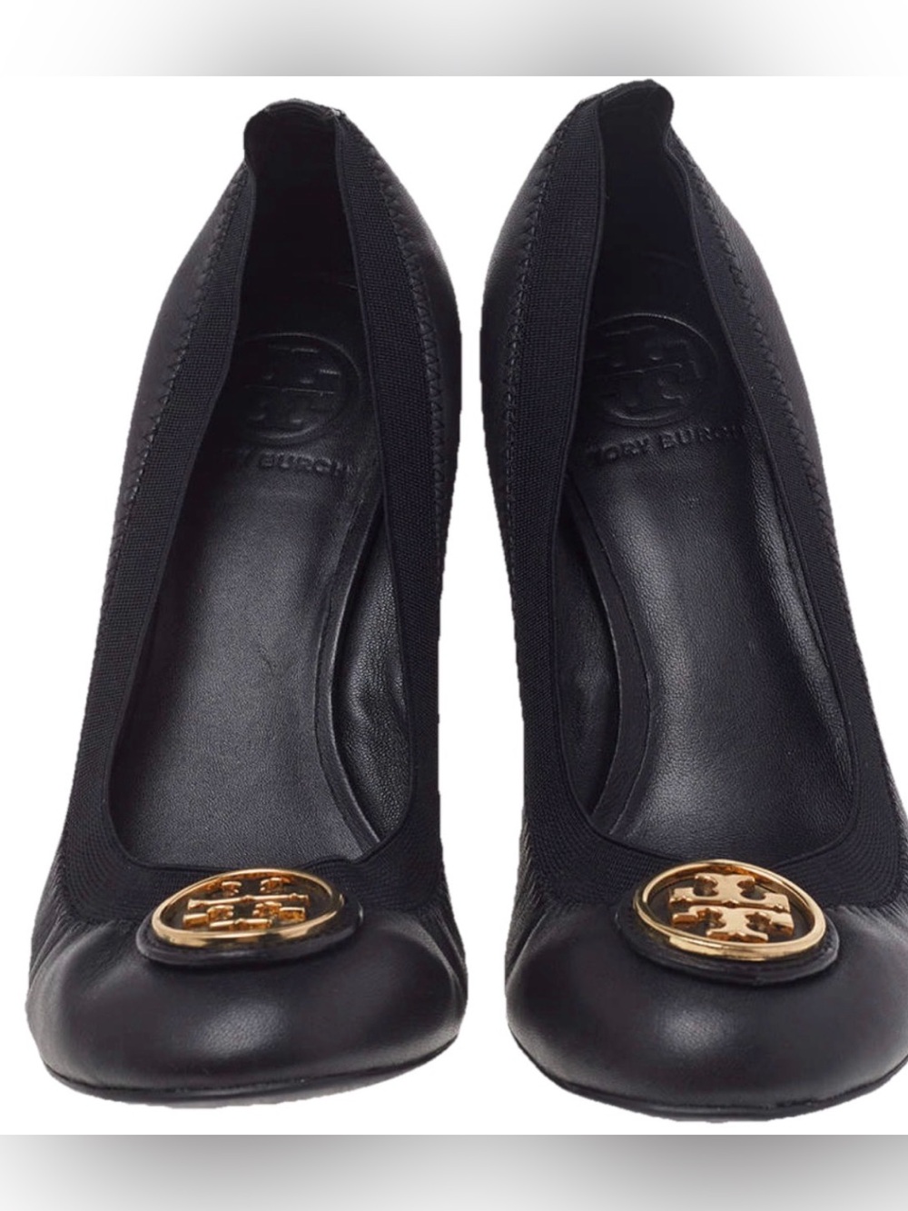 Tory Burch Caroline 65 mm Wedge – Naplak/Elastic - Size 5.5 Black/Black